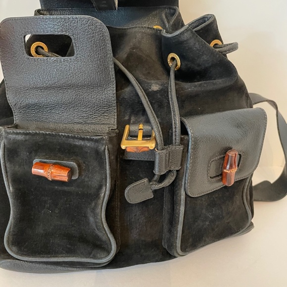 Gucci Black Leather Suede Bamboo Backpack Bag main image 14